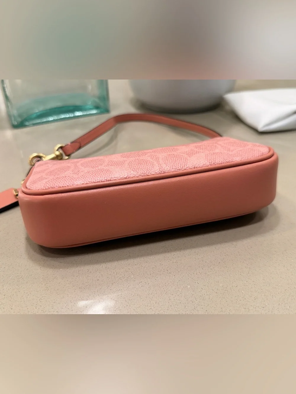 Coach Plaza Bag 18 In Signature Canvas Brass Melon Pink CCD38 Wristlet